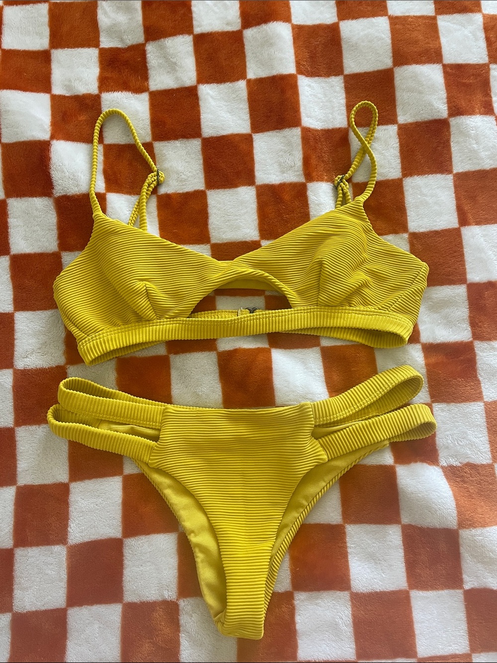 Billabong Yellow Ribbed Cutout Bikini Set